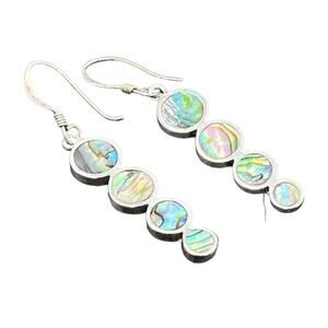 Sterling Silver 925 Designer Signed and Abalone Triple Circle Dangle Earrings